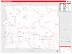 St. Croix County, WI Digital Map Red Line Style